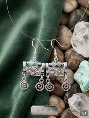 Silver-Tone Filigree Dangle Earrings with Aqua Beads